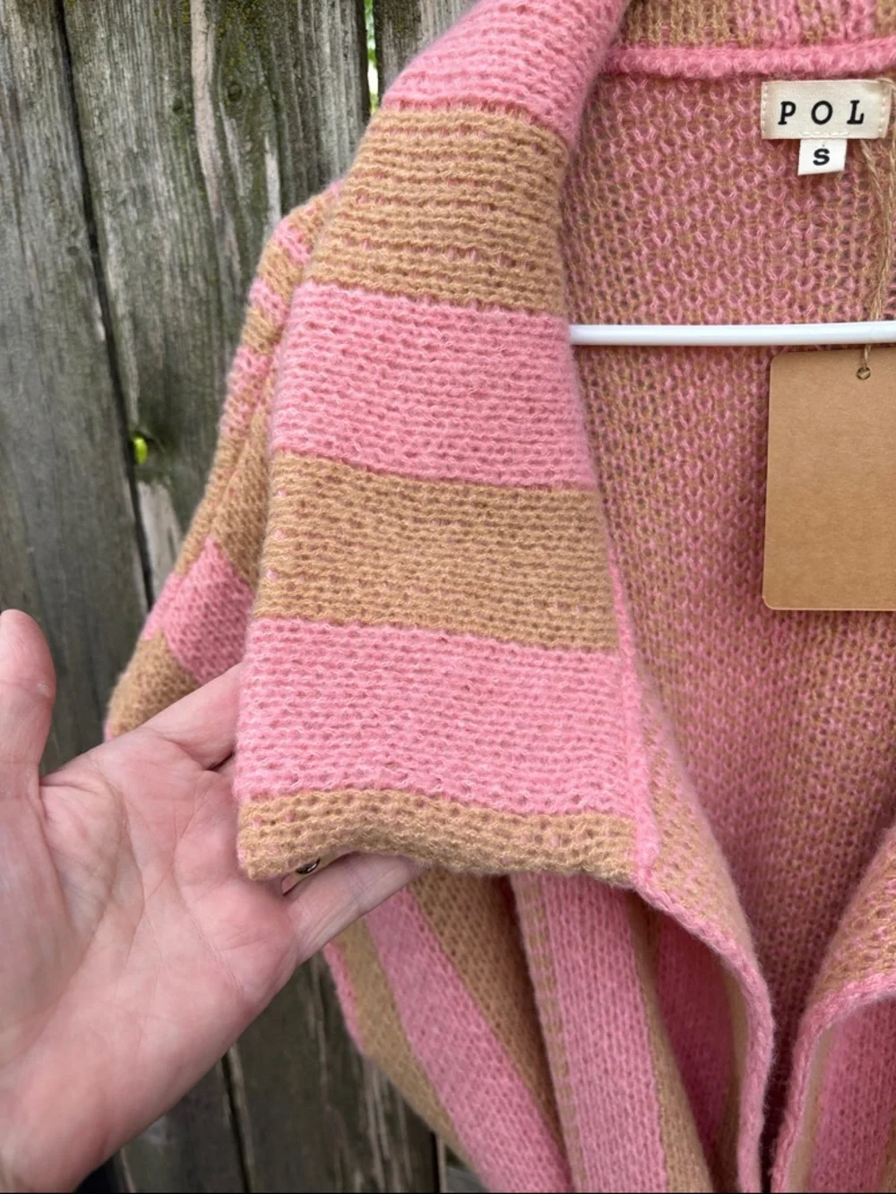 NWT POL Open Front Belted Sweater Pink Tan Size Small